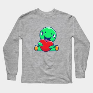 Cute Dinosaur Holding Love Cartoon Long Sleeve T-Shirt